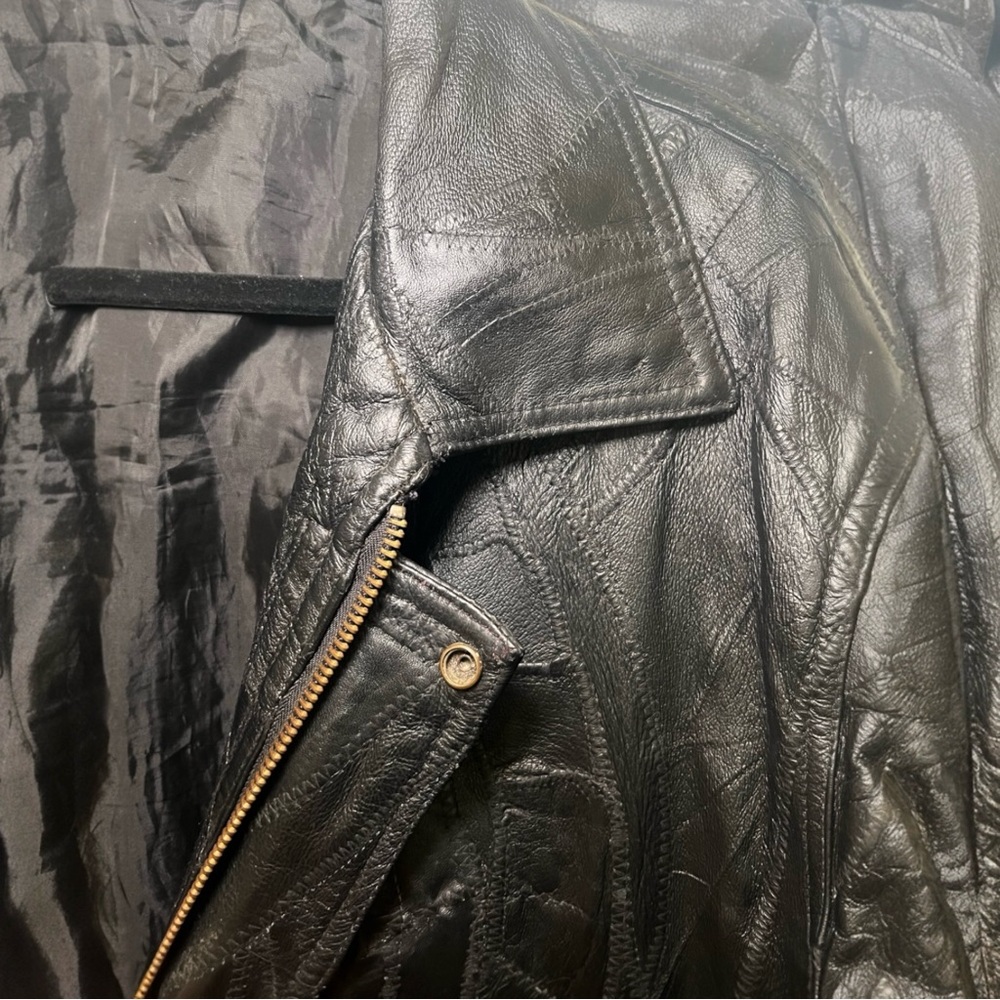 Vintage Black Leather Patchwork Jacket L - image 5